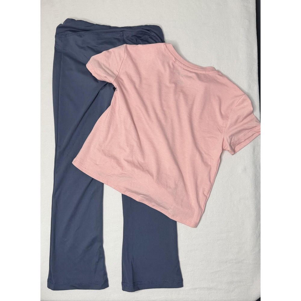 Reebok Active Outfit Set Girls 6 Pink Blue Tie Front‎ Tee Pants Elastic Waist - Picture 3 of 10